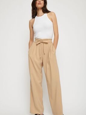 Women’s Light Beige Wide Leg Drawstring Trousers